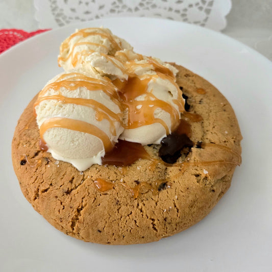 Colossal Chocolate Chip Cookie with Ice Cream and Caramel